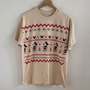 Disney X Hanes Beige Holiday Disney T-Shirt Preshrunk Cotton Large